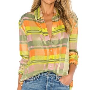 GRLFRND NWT Dion Button Down Blouse Green Plaid Size Small